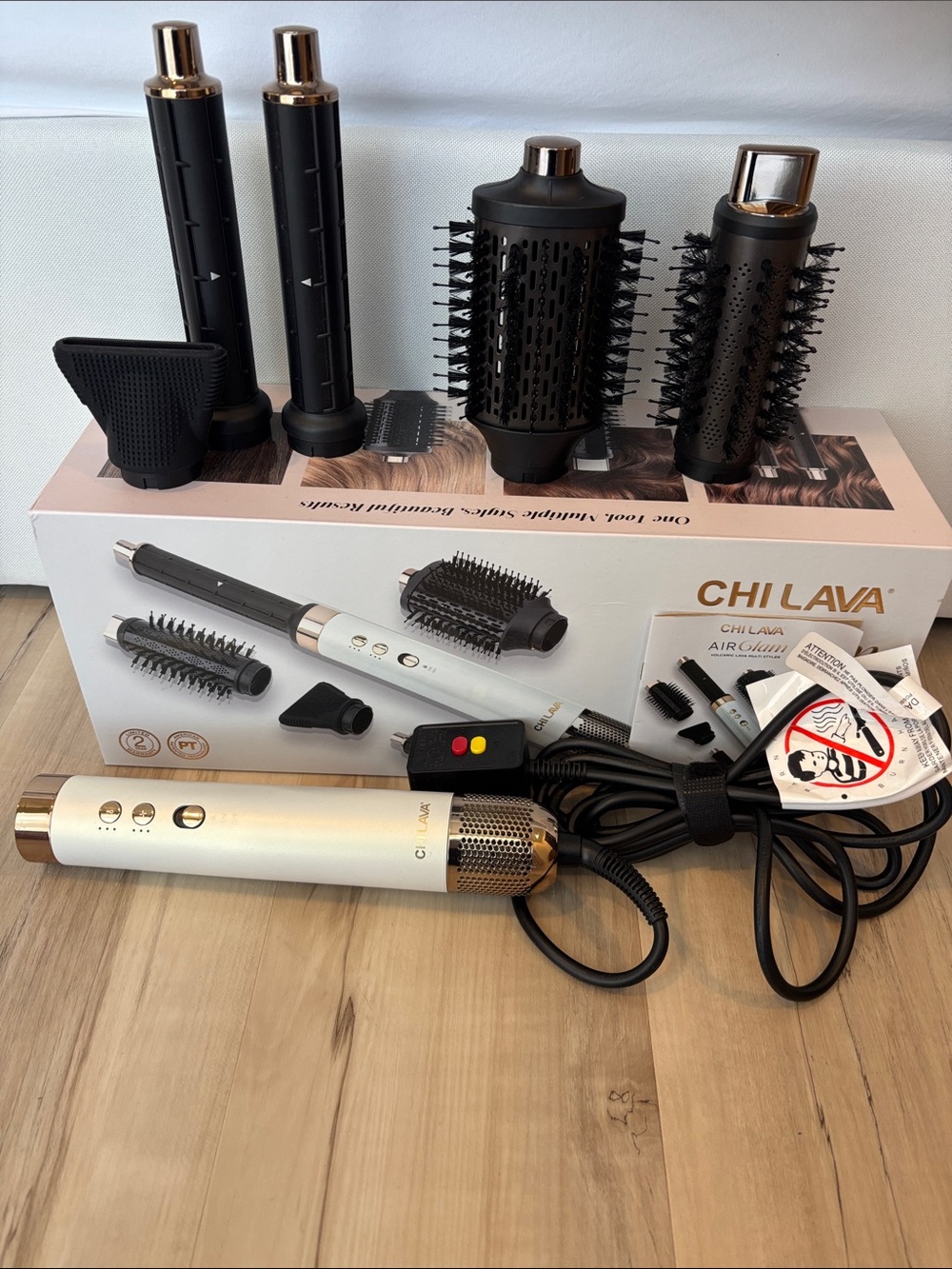 CHI LAVA Air Styler in White and Gold - 5 Brush Attachments